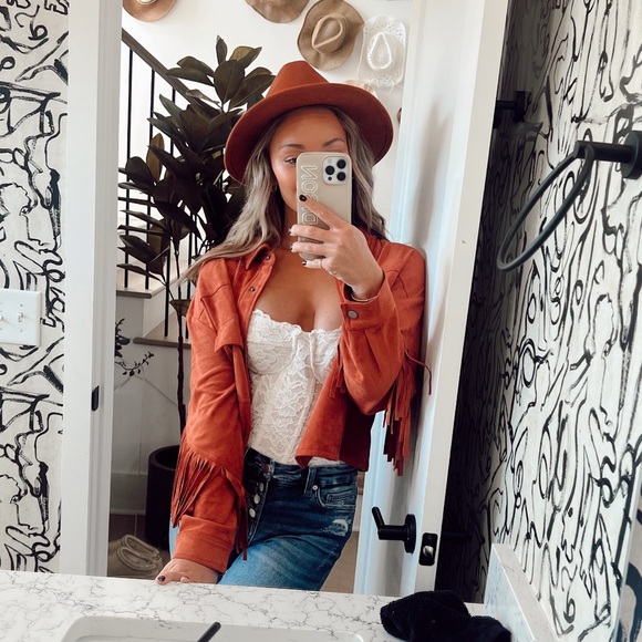 Altar'd State Rust Suede Fringe Jacket - Picture 3 of 5